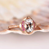 1.2ct Oval Peach Morganite Art Deco Promise Engagement Ring 14k Rose Gold Finish