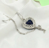 1ct Heart Cut Blue Sapphire Pendant Chain Halo Heart Shape 14k White Gold Finish