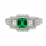 3.5ct Green Emerald Halo Trilogy Cocktail Engagement Ring 14k White Gold Finish