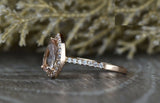 1.6ct Pear Cut Peach Morganite Engagement Ring 14k Rose Gold Finish Halo Promise