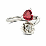 1Ct Heart Cut Ruby Diamond Floral Bypass Engagement Ring 14K White Gold Finish