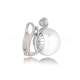 0.02ct Round Simulated Diamond Pearl Solitaire Stud Earring 14k WhiteGold Plated