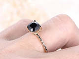 1.2ct Cushion Cut Black Diamond Solitaire with Accents Ring 14k Yellow Gold Over