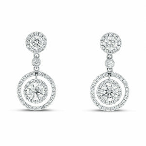 2.7ct Drop Earrings Round Cut Diamond Halo Dangling Design 14k White Gold Finish