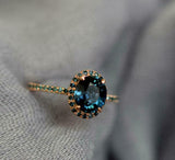 2ct Oval Cut London Blue Topaz Engagement Ring Halo Solitaire 14k Rose Gold Over