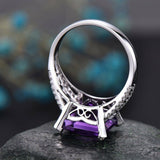 2Ct Princess Purple Amethyst Filigree Band Engagement Ring 14K White Gold Finish