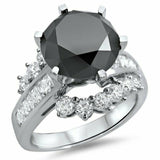 3Ct Round Cut Black Diamond Elegant Accent Engagement Ring 14K White Gold Finish