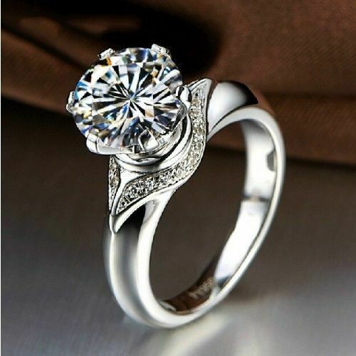 2Ct Round Cut Diamond Collared Solitaire Engagement Ring 14K White Gold Finish