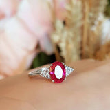 1.5ct Oval Cut Pink Ruby Engagement Ring 14k White Gold Finish Trilogy Promise