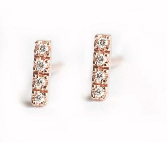 0.6ct Round Cut Diamond Accents Vertical Bar Stud Earrings 14k Rose Gold Finish