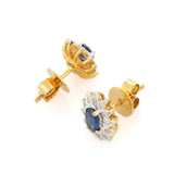 2.3ct Stud Earrings Oval Cut Blue Sapphire Floral Halo 14k Yellow Gold Finish