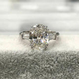 3Ct Oval Cut Diamond Baguette Accent Trendy Solitaire Ring 14K White Gold Finish