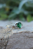 1ct Round Cut Green Emerald Engagement Ring Floral Petal Leaf 14k WhiteGold Over