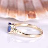 1ct Oval Cut Blue Sapphire 3 Stone Solitaire Engagement Ring 14k RoseGold Finish