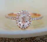 2.4ct Engagement Ring Oval Cut Peach Morganite Diamond Halo 14k Rose Gold Finish