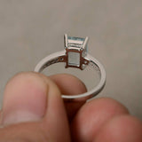 1ct Emerald Cut Blue Aquamarine Engagement Ring 18k White Gold Finish Solitaire