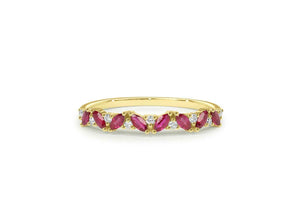 1ct Marquise Cut Pink Ruby Half Eternity Wedding Band Ring 14k YellowGold Finish