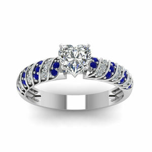 2ct Heart Cut Diamond Blue Sapphire Solitaire Engagement Ring 14k WhiteGold Over