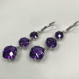 2.5ct Cushion Cut Purple Amethyst Trilogy Drop Earrings 14k White Gold Finish