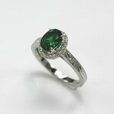 2.2ct Oval Cut Green Emerald Engagement Ring Vintage Halo 14k White Gold Finish