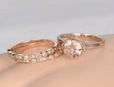 2ct Round Peach Morganite Art Deco Trio Set Engagement Ring 14k Rose Gold Finish