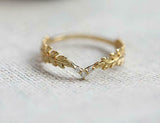 0.2ct Round Cut Diamond Tiara Floral Leaf Minimalist Ring 14k Yellow Gold Finish