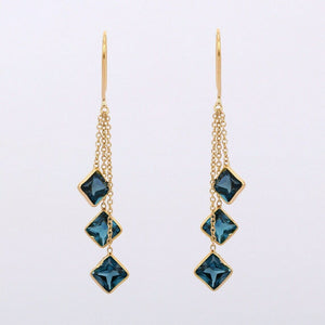 2ct Drop Earrings Cushion London Blue Topaz Dangling Chain 14k Yellow Gold Over