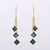 2ct Drop Earrings Cushion London Blue Topaz Dangling Chain 14k Yellow Gold Over