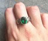 2ct Engagement Ring Oval Green Emerald Vintage Inspired Wave 14k White Gold Over