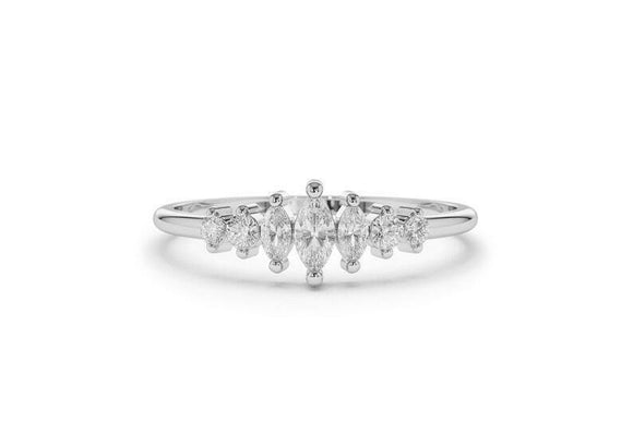 1ct Engagement Ring Marquise Cut Diamond Minimalist Design 14k White Gold Finish