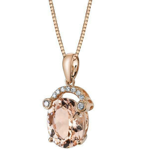 1Ct Oval Cut Peach Morganite Diamond Style Pendant 18K Rose Gold Finish NO CHAIN