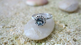 1.2ct Round Cut Blue Aquamarine Engagement Ring 14k White Gold Finish Stackable