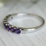 2Ct Round Cut Purple Amethyst Half Eternity Wedding Band 14K White Gold Finish