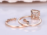 2ct Princess Cut Peach Morganite Bridal Set Ring Open Band 14k Rose Gold Finish