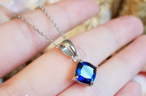 2ct Cushion Cut Blue Sapphire Pendant with Chain Solitaire 14k White Gold Finish