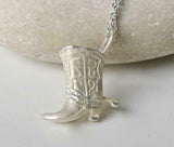 Cowboy Shoes Pendant with Chain 14k White Gold Finish