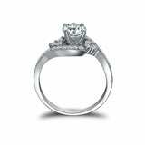 3ct Round Cut Diamond Swirl Twist Solitaire with Accent Ring 14k White Gold Over