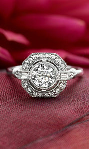 3Ct Round Cut Diamond Milgrain Vintage Halo Engagement Ring 18K White Gold Over