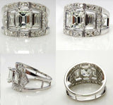 6Ct Emerald Cut Diamond Unique Wide Cocktail Engagement Ring 14K White Gold Over