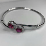 2ct Oval Round Pink Sapphire Halo Open Cuff Women Bracelet 14k White Gold Finish