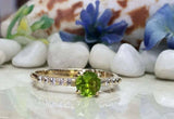 1.2ct Round Cut Green Peridot Solitaire with Accent Ring 14k Yellow Gold Finish