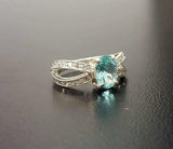 1.6ct Engagement Ring Oval Cut Blue Aquamarine Split Shank 14k White Gold Finish