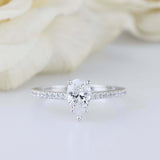 1.6ct Pear Cut Diamond Engagement Ring Solitaire with Accents 14k WhiteGold Over