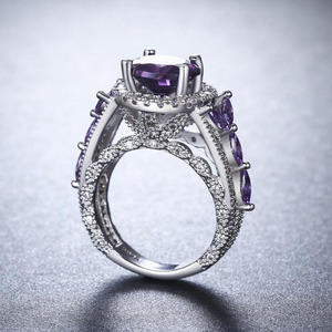 3Ct Round Cut Purple Amethyst Halo Art Deco Engagement Ring 18K White Gold Over