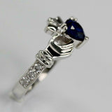 1ct Heart Cut Blue Sapphire Engagement Ring Diamond Claddagh 14k White Gold Over