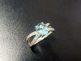 1.6ct Engagement Ring Oval Cut Blue Aquamarine Split Shank 14k White Gold Finish