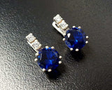 2ct Drop Earrings Round Cut Blue Sapphire Vertical Bar 14k White Gold Finish