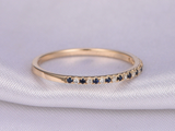 1.4ct Round Cut Blue Sapphire Wedding Band Half Eternity 14k Yellow Gold Finish