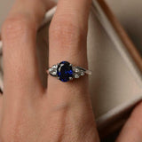 2.5ct Oval Cut Blue Sapphire Solitaire Honeycomb Accent Ring 14k White Gold Over