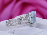 1ct Pear Cut Blue Aquamarine Crown Shaped Engagement Ring 14k White Gold Finish